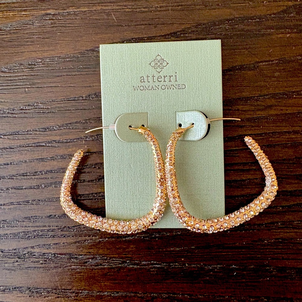 NEW Atterri Gold Crystal Hoop Earrings